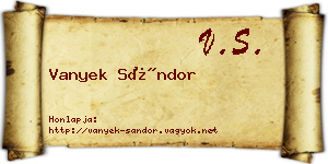 Vanyek Sándor névjegykártya